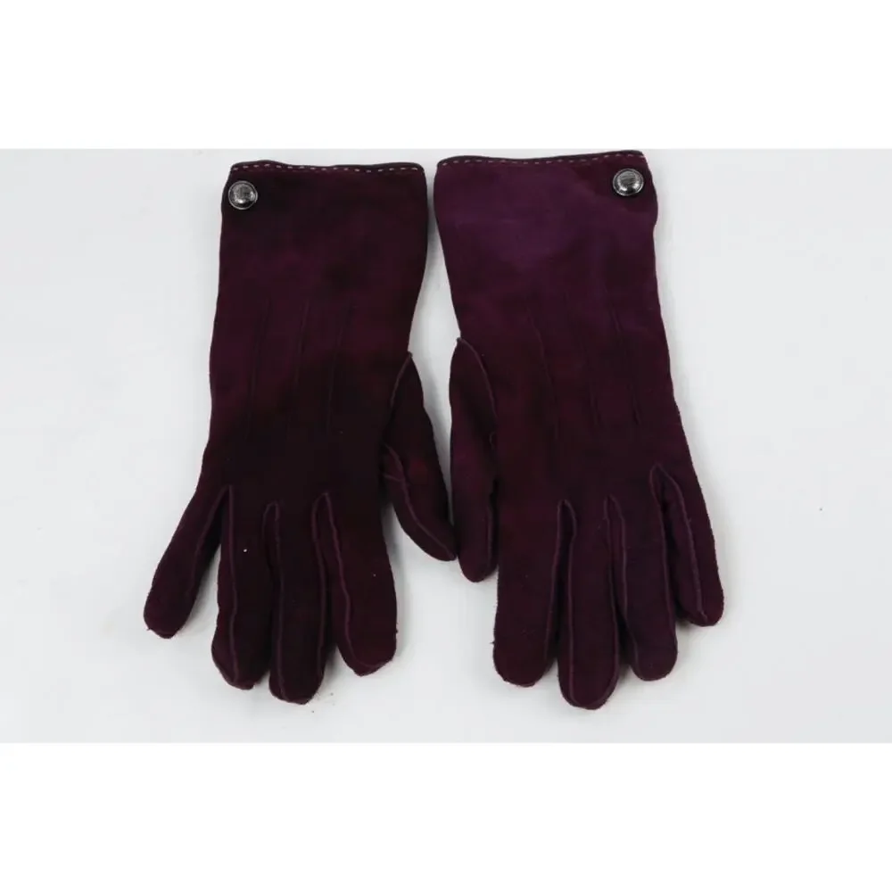 Coach Gloves 7 Plum Purple Suede Cashmere Lined Button Accent Winter Dress Warm